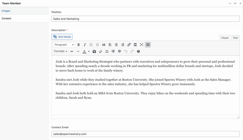 Team member content area